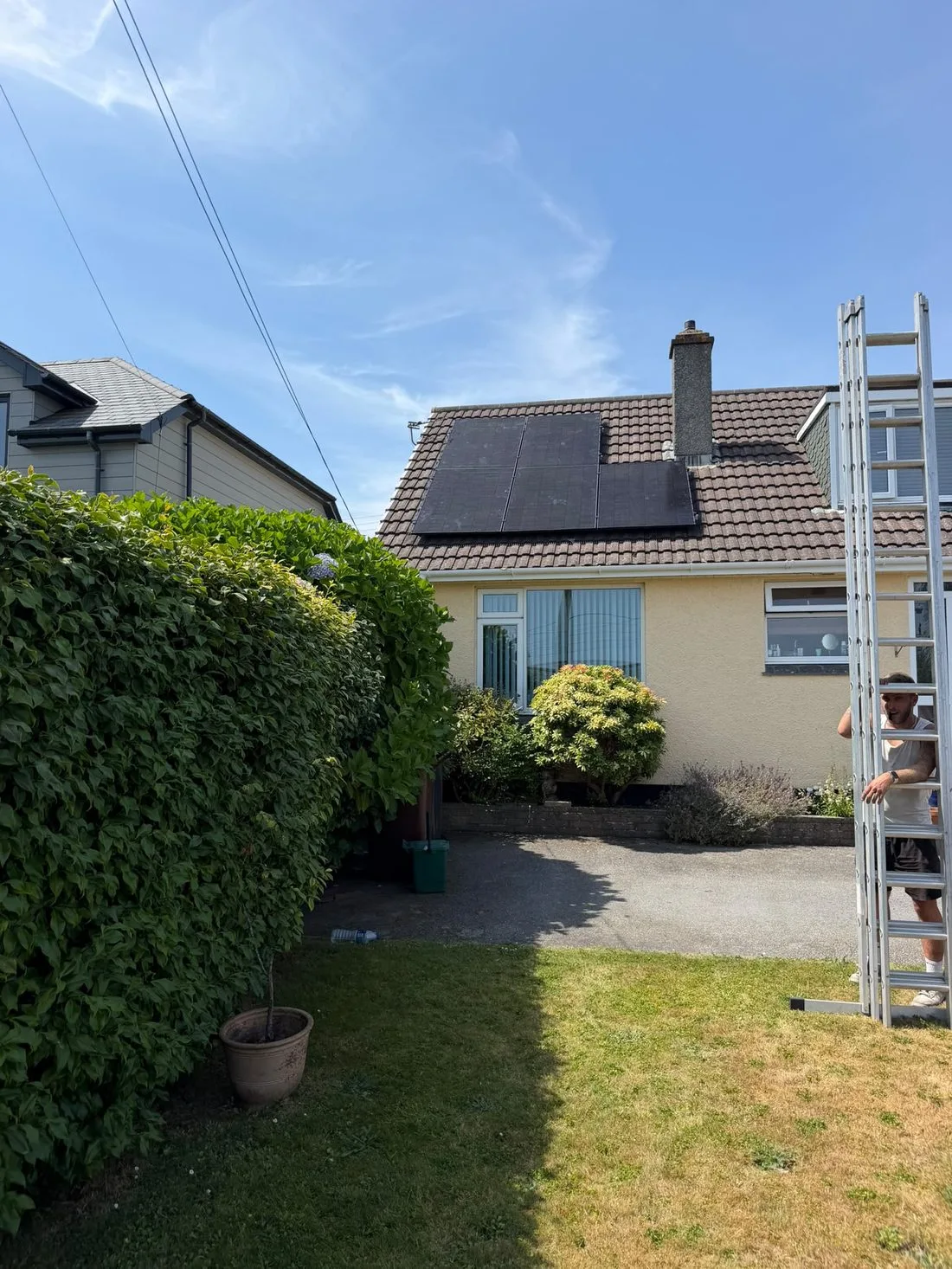Solar panels installed on a Cornwall bungalow roof